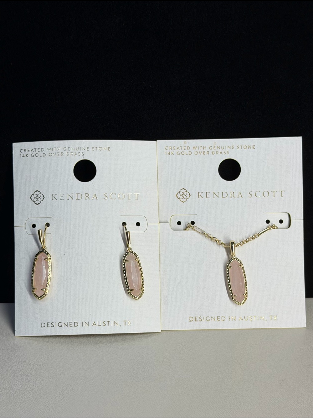 NWT Kendra Scott Pink Quartz Eva Oval Pendant Necklace & Drop Earrings Set